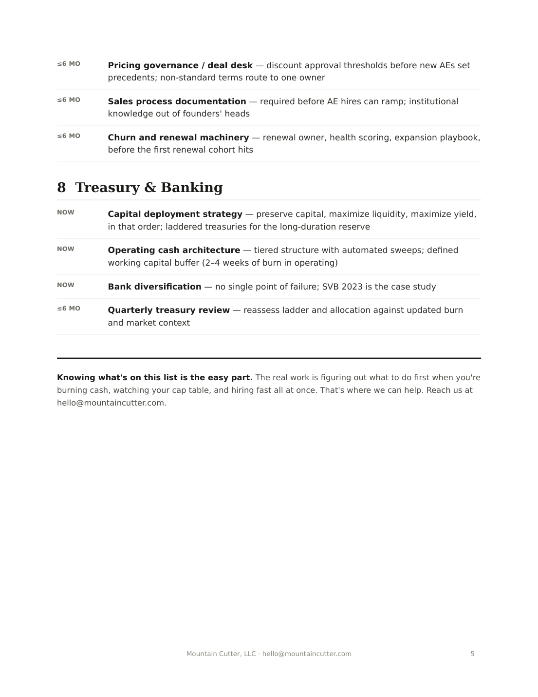 Checklist page 5 — Treasury & Banking